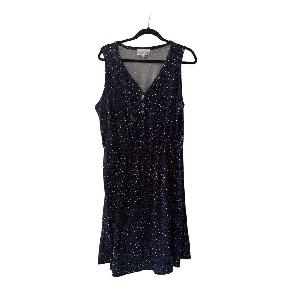 French Grey Navy Blue and White Polka Dot Sleeveless‎ Sundress Size 1X